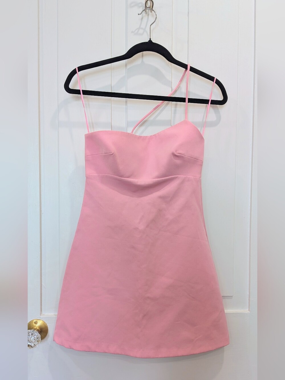 Zara One-Shoulder Pink Mini Romper Dress - Picture 3 of 5